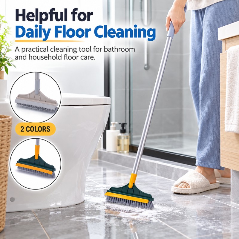 V-Shaped Floor Scrub Brush with Squeegee for Bathroom Cleaning –