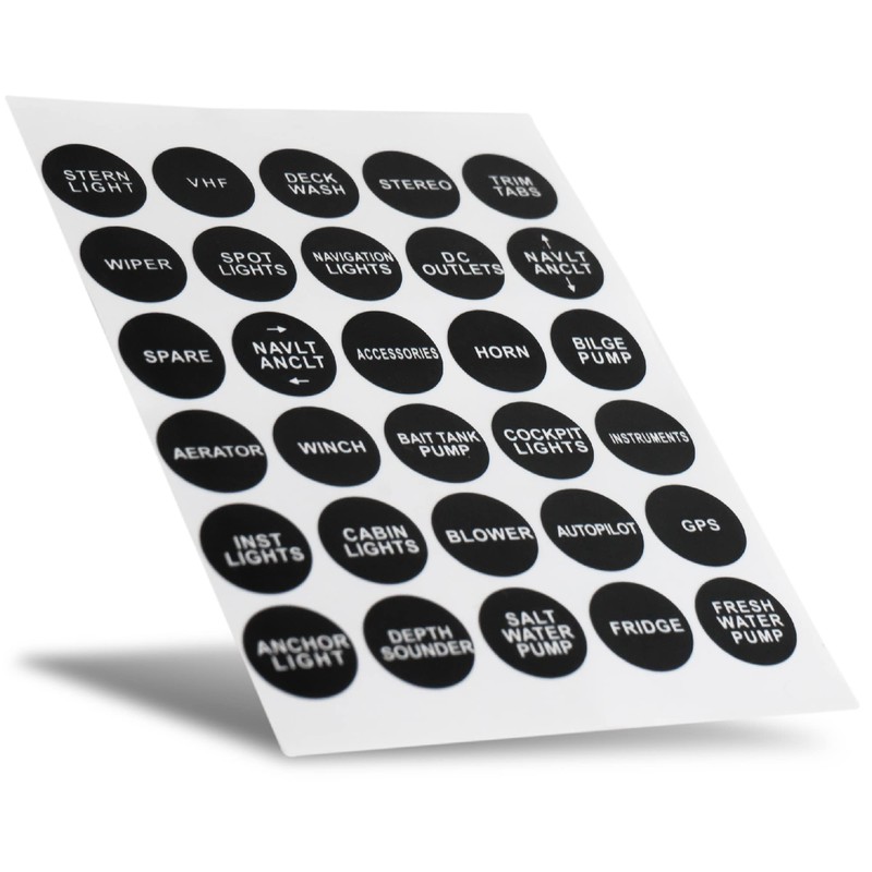 Five Oceans Boat Switch Panel Labels, 30 Pcs per Sheet,