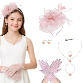 ZcrPrn Pink Fascinators for Women, Fascinators for Women, Tea Party Hats for Girls, Girls Tea Party Hat, Kids Teas Party Hat for Girl and Womens, Includes Headband, Clips, Jewelry Set