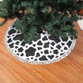 Cow Spot Print Tree Skirt - Rustic Farmhouse Christmas Decor, Cozy Country Style, Perfect for Holiday Season, Fits All Trees Tassel Tree Mat 48"