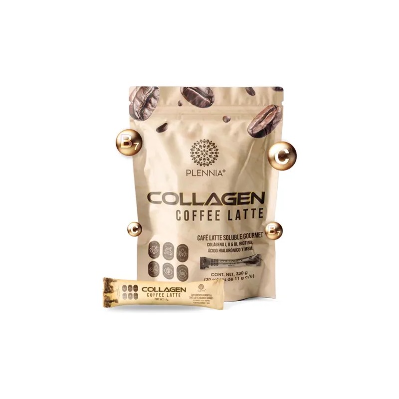 Plennia Collagen Coffee Latte 330g Cafe Soluble 30 Sobres