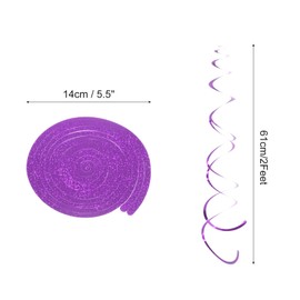 sourcing map 30 Pcs Laser Purple Party Hanging Swirls Double Strip Hanging Decorations 24 inch Foil Swirling Hanging Plastic Ceiling Streamers for Birthday Party with Hang Tag Hook