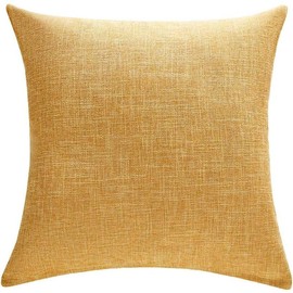 Anickal Set of 2 Mustard Yellow Pillow Covers 18x18 Inch Rustic Linen Decorative Square Covers for Sofa Couch Decoration