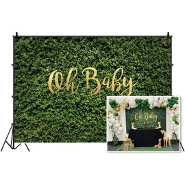 Haoyiyi 9x6ft Baby Shower Backdrop Oh Baby Spring Green Leaves Lawn Wall Photography Background Boy Girl Newborn Announce Pregnancy Birthday Party Decorations Supplies Banner Photo Studio Props