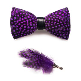 RBOCOTT Mens Handmade Feather Pre-tied Bow tie and Brooch Sets (purple)