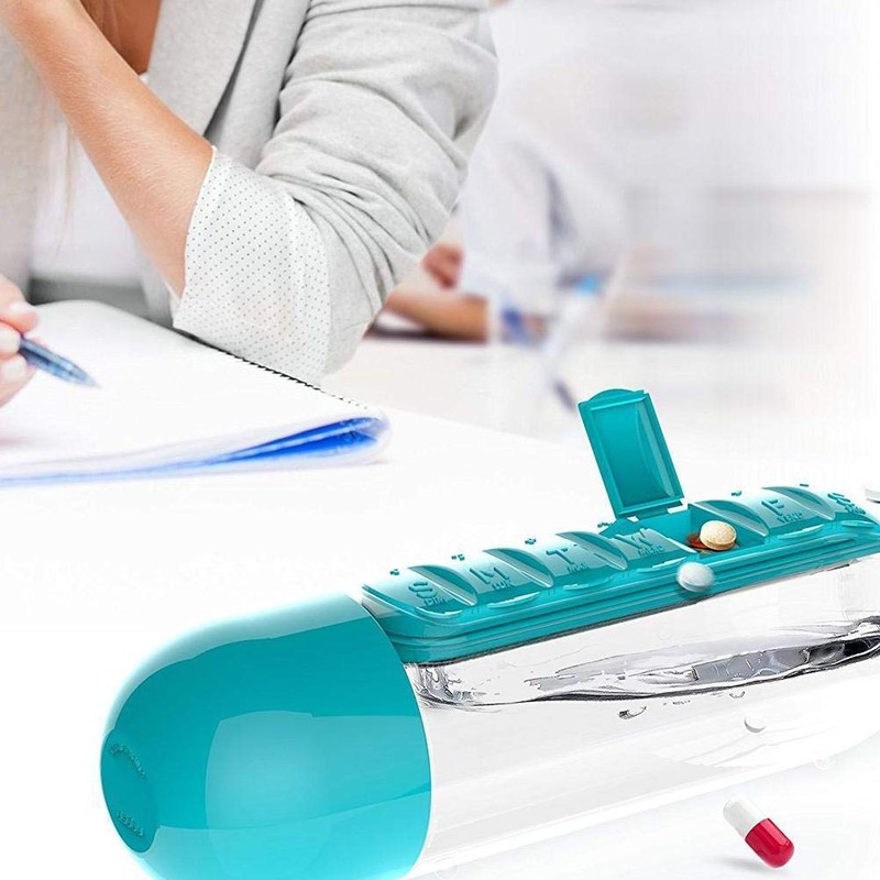 Macabolo 2 in 1 Portable Water Bottle with Pill Box