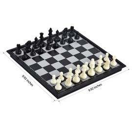 OkidSTEM Magnetic Travel Chess Set with Folding Games Board and 2 Extra Queens & Storage Bag for Kids and Adults (Black & White)