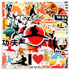 Kung Fu Stickers 50 Pcs Waterproof Funny Martial Arts Sticker for Laptop Water Bottle Motorcycle Computer Car Skateboard Snowboard Luggage,Vinyl Trendy Stickers for Boys Teens Girls