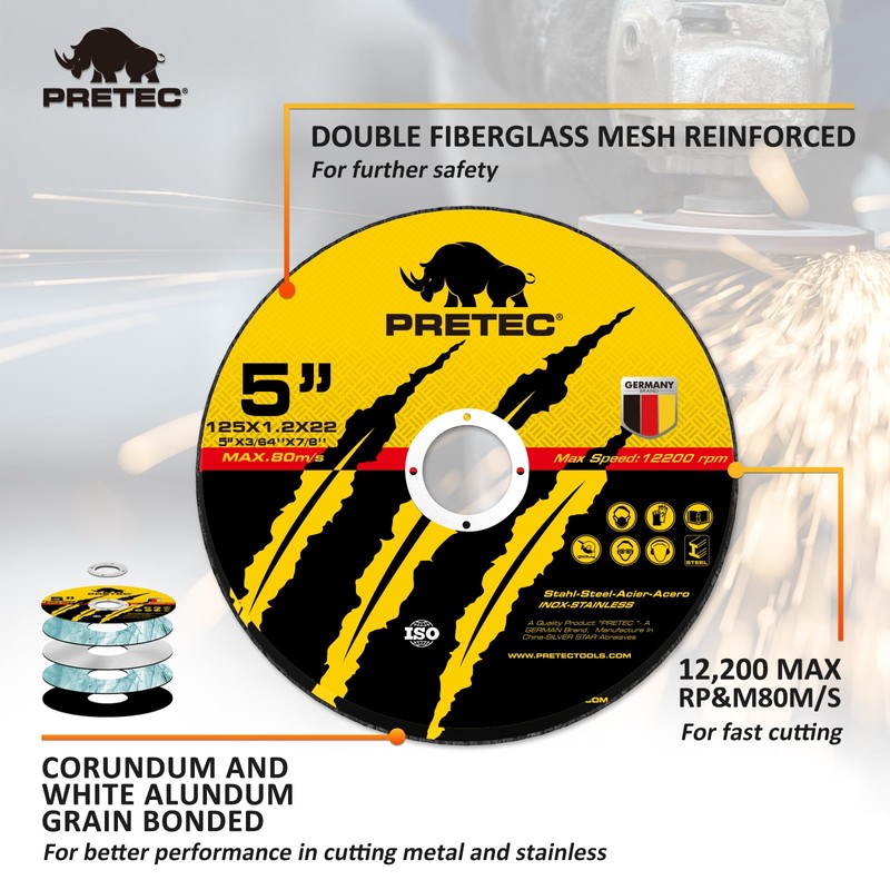 Cut Off Wheels 5", PRETEC 50+5 Pack Metal Cutting Wheel,Thin