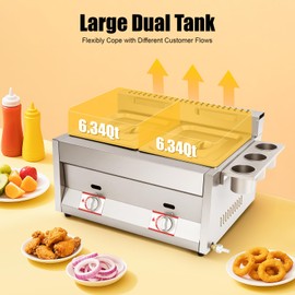 DCEHKR Commercial Deep Fryer, Dual Tank Countertop Fryer with Independent Temperature Control, Electric Immersion Deep Fryers with Filter Baskets and Detachable Side Condiment Cups, 50-380°C/122-716°F