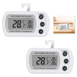 Pack of 2 Fridge Thermometers, Digital Thermometer Fridge, Mini Thermometer, Freezer Thermometer with Large LCD Display, Temperature Monitor -20 °C to 50 °C, with Hook & Max/Min Function
