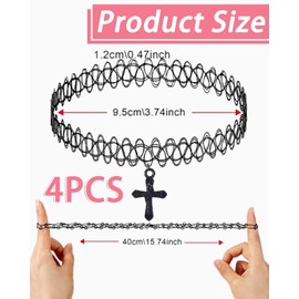 LEEQ 4 Pieces Stretch Collars Black Choker Necklace with Pendant Women's Elastic Tattoo Necklace for Girls Women Teen Gift