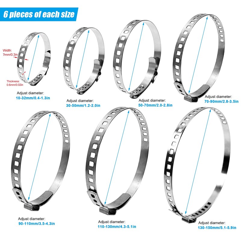 42 Pcs Hose Clips Set, CV Boot Clips, Stainless Steel