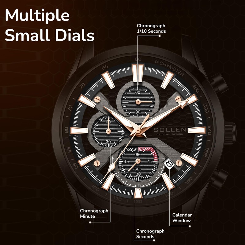 Black Men's Chronograph Watches, Classic Luxury Dress Analog Quartz Watch