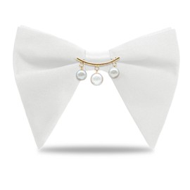 LJBFNN Oversized Bow Ties for Men, Mens Bow Tie with Pearl Decoration Adjustable Pre-tied Bowtie for Wedding Party Banquet (White pearl)
