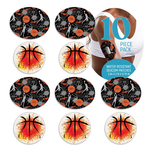 Dexcom Adhesive Mix Basketball Design Adhesive Patches with Split Backing, Easy to Apply x 10 Pack
