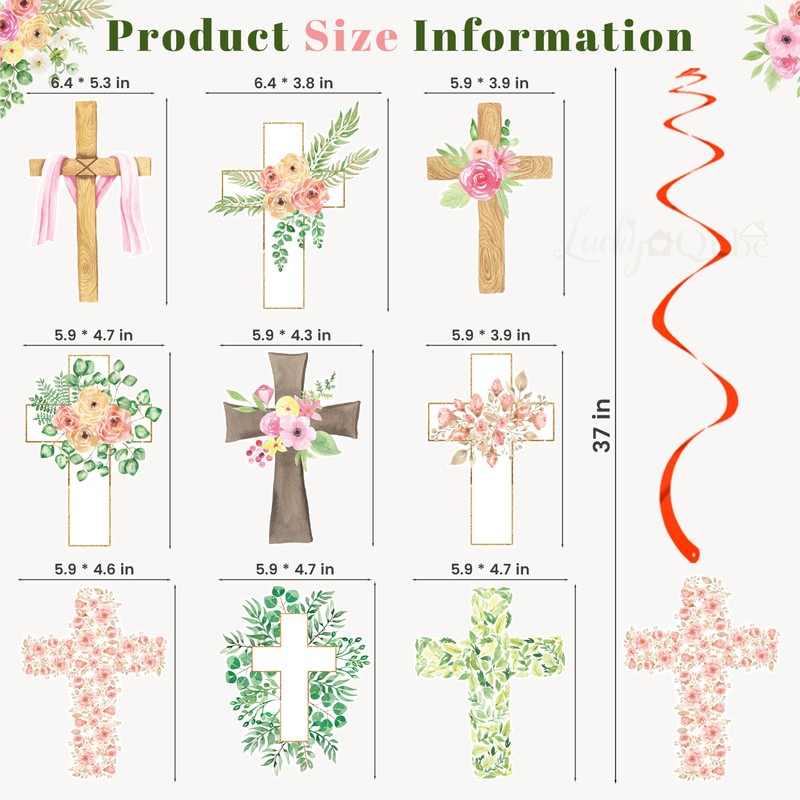 Cross Floral Hanging Swirls, Baptism & First Communion Party Ceiling