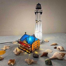 Bieye L10942 St Simons Lighthouse Museum Tiffany Style Stained Glass Accent Table Lamp for Home Decor