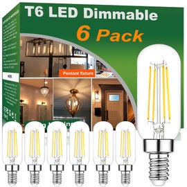 Vinaco T25 Light Bulb LED 2700K Warm White, 6 Pack Dimmable T6 E12 LED Bulb 450LM Clear Glass Filament，Candelabra T6 T25 E12 Bulbs 4W Equivalent 40W 120V, No Flicker Light Bulb for Chandeliers