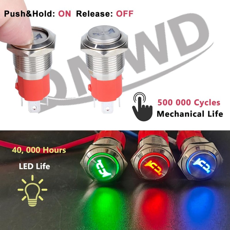 DMWD 20Amp 12V-24V Horn Push Button Switch 16mm Heavy Duty