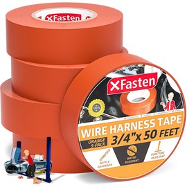 XFasten Wire Harness Tape Orange 5-Pack, 3/4 Inch x 50 Feet High Temp Wiring Loom Harness Tape, Self-Adhesive Felt Cloth Electrical Tape for Automotive Engines, Noise Dampening, and Cable Protection