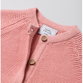 Stellou & Friends Cotton Baby Cardigan with Wooden Effect Buttons and Slanted Raglan Sleeves, pink