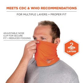 Ergodyne Chill Its 6489 Cooling Neck Gaiter or Face Covering, Two Layers, Adjustable Nose Clip for Secure Fit