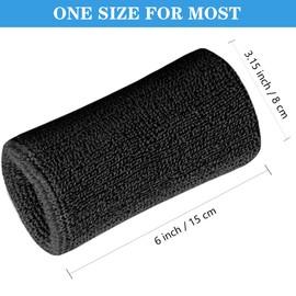 6 Inch Wrist Sweatbands Tennis Wrist Bands Absorbent Sweat Band for Men and Women Sport Long Wrist Bands, Breathable Cotton Athletic Sweatbands for Basketball, Workout, Running (4 Pack)-Black