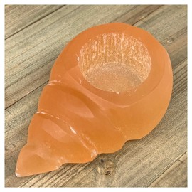 WatanGems 400-430g, 4.5"x2.8"x2" Orange Selenite Candle Holder Pear Shape from Morocco