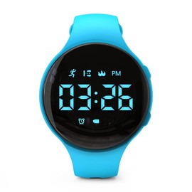 Focwony Non-bluetooth Led Fitness tracker watch,Digital Pedometer watch,with Step Counting/Distance/Calories/Stopwatch/Alarm Clock, Great Gift for Kids Teens Girls Boys Xmas (Round - blue)