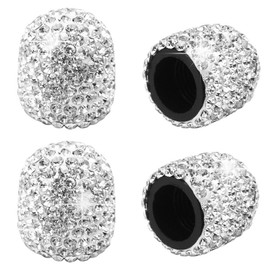 4 Pack Bling Valve Stem Caps, Sparkling White Handmade Crystal Rhinestone Car Tire Valve Caps Bling Car Stem Covers Xmas Decor Chrome Attractive Dustproof