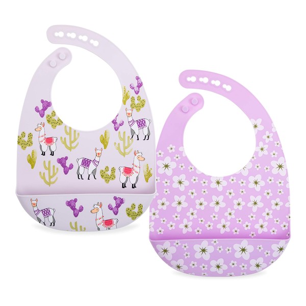 Nuby 2 Pack Adjustable Easy Clean Soft Silicone Bibs with