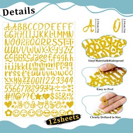 2460 Pcs 12 Sheets Letter Stickers Glitter Alphabet Number Stickers 1 Inch Self Adhesive Vinyl Sticker Letters for Water Bottles Cup Scrapbook Craft Label Notebook Mailbox Graduation Cap Decor (Gold)