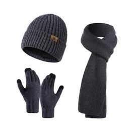 INSISMY Hat Scarf and Touchscreen Gloves Set Winter Hat Thermal Gloves Scarf for Men Knitted Hat 3 Pieces Unisex Hats for Women Winter Accessories for Men Women, navy blue