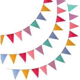 3er Set Wimpelkette Outdoor, 36 Bunte Wimpel (17,5x12,5 cm), 12 m Girlande, Wetterfeste Party Deko für Geburtstag, Gartenparty, Einschulung, Festival & Schützenfest (Regenbogenfarben)