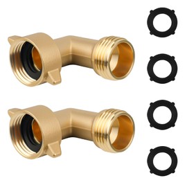 Sumalon 2 Pack Garden Hose Elbow Connector, 90 Degree Solid Brass Pipe Fittings Hose Elbow, 3/4" Heavy Duty Garden Hose Adapter with 4 Rubber Washers