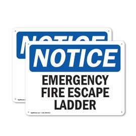 (2 Pack) Emergency Fire Escape Ladder OSHA Notice Sign 18 Inch X 12 Inch Plastic Sign, Weather Resistant, UV Protected for Workplace, Business, and Construction Site, Made in the USA