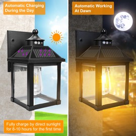 Kuniwa Solar Wall Lights Outdoor, Dusk to Dawn Motion Sensor Lights Waterproof, Solar Porch Lights with 3 Modes & Motion Sensor, Lantern Light Fixture for Patio Garage Entryway Garden