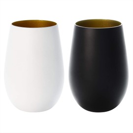 stolzle Matte White/Gold, Matte Black/Gold, 16.3 fl oz (465 ml) "Metal Color" Large Tumbler Pair in Presentation Box