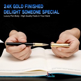 iMeaniy Good Rollerball Point Pens for Wiring-Fancy Roller Ball Pens with 24K Gold Trim, Nice Executive Pen Gifts for Men Women Boss Office, Luxury Smooth Writng Pens Journaling Note Taking Signature
