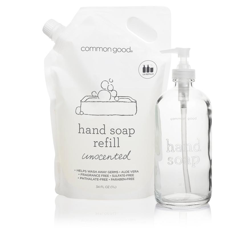 Hand Soap Refill Pouch and Glass Bottle Set - scent: