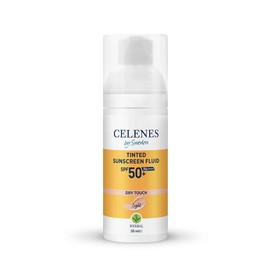Celenes by Sweden Herbal Dry Touch Getönte Sonnencreme Fluid SPF 50-50ml - Breitspektrum-Schutz für alle Hauttypen, Blaulichtschutz, Vegan, Parfümfrei, Alkoholfrei, Wasserfest