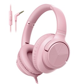 Botesty Sound Headphones Wired with Microphone, Over Ear Foldable Headphones with 4.9ft Tangle-Free Nylon Cord, 3.5mm Plug in Headphones for Smartphone,Tablet,Computer,MP3/4 (Pink)