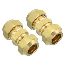 PATIKIL 3/4" OD Brass Flare Union Connector, 2 Set Air Conditioning Copper Double Pipe Extension Joint Connectors Pipe Hose Fitting with Nut, 2.08 x 1.06inch