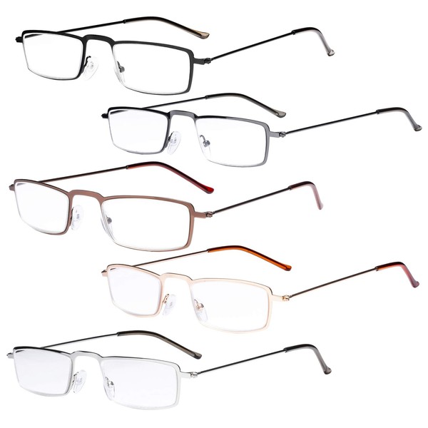 Eyekepper 5-Pack Stainless Steel Frame Half-Eye Style Reading Glasses Readers +1.5