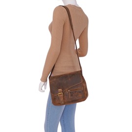 ALMADIH Genuine Leather Women Bag Brown Vintage Casual Shoulder Bag Handbag Cross Body Bag Satchel Tote City Bag Shopper Multi Pocket Large Capacity Bags Casual Messenger Business Work Uni Bag Travel