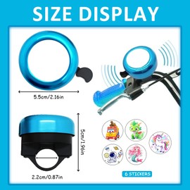 Children's Bicycle Bell, Children's Bicycle Bell for Boys / Girls, for Bicycle Balance Bike Scooter Tricycle, Mountain Bike, Children's Bicycle Bell Girls Boys (Bells + 6 Stickers) (Blue)