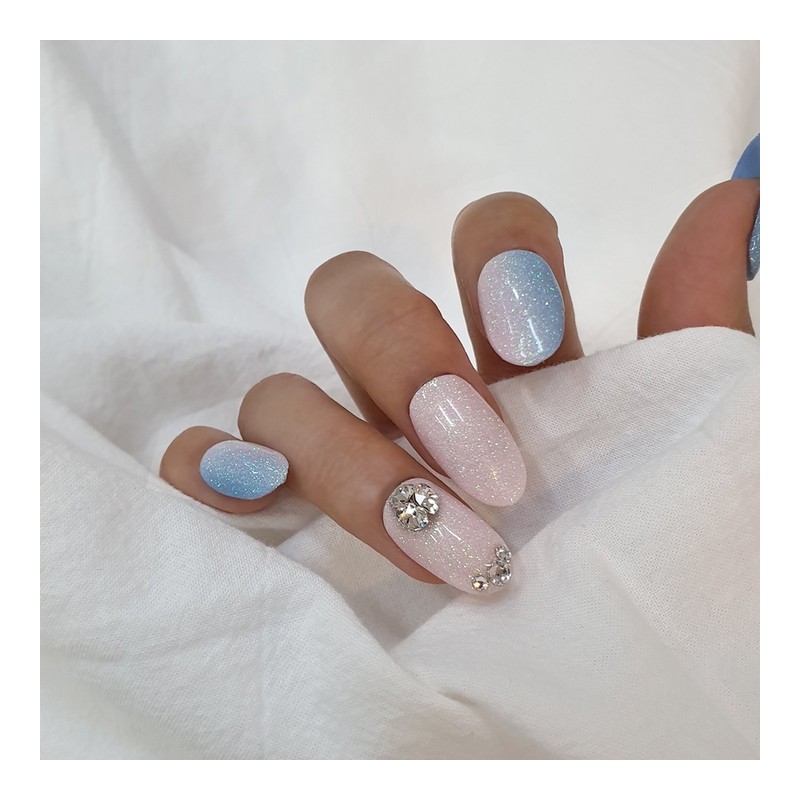 Heart Stone Pearl Gras Handmade Nail Tips - Ballerina L