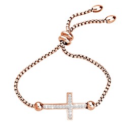 bobauna Sideways Cross Adjustable Link Bracelet Christian In Good Faith Bracelet Religious Jewelry Baptism Gift (Cross god bracelet RG)