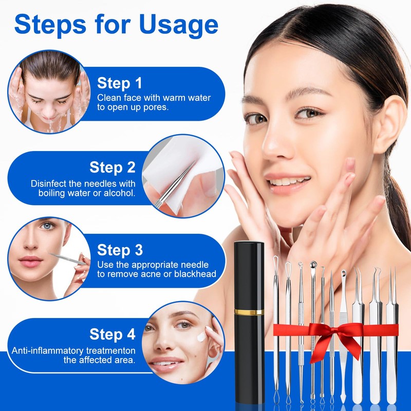 Pimple Popper Tool Kit,10 Pcs Professional Blackhead Remover Comedones Extractor